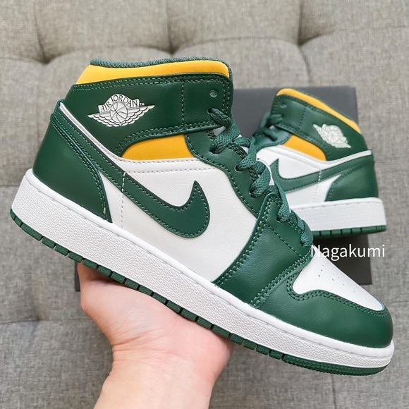🍃🌵 Nike air Jordan 1 Retro mid white green shoes - Picture 3 of 4